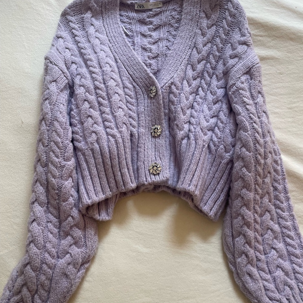 Zara Women's Lavender Cable Knit Cardigan